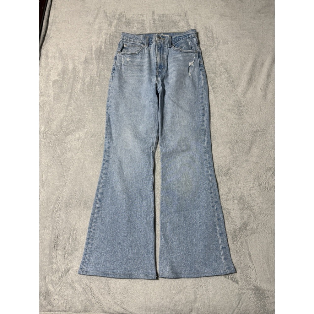 Levis Premium Jeans Womens 27 High Flare 70s Light‎ Wash Denim Distressed 27x27